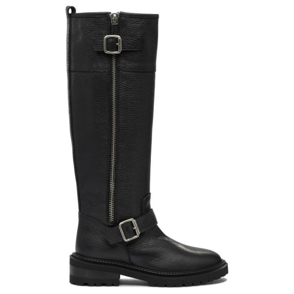 Via Roma 15 Textured Leather Tall Boots With Decorative Buckles - NWT